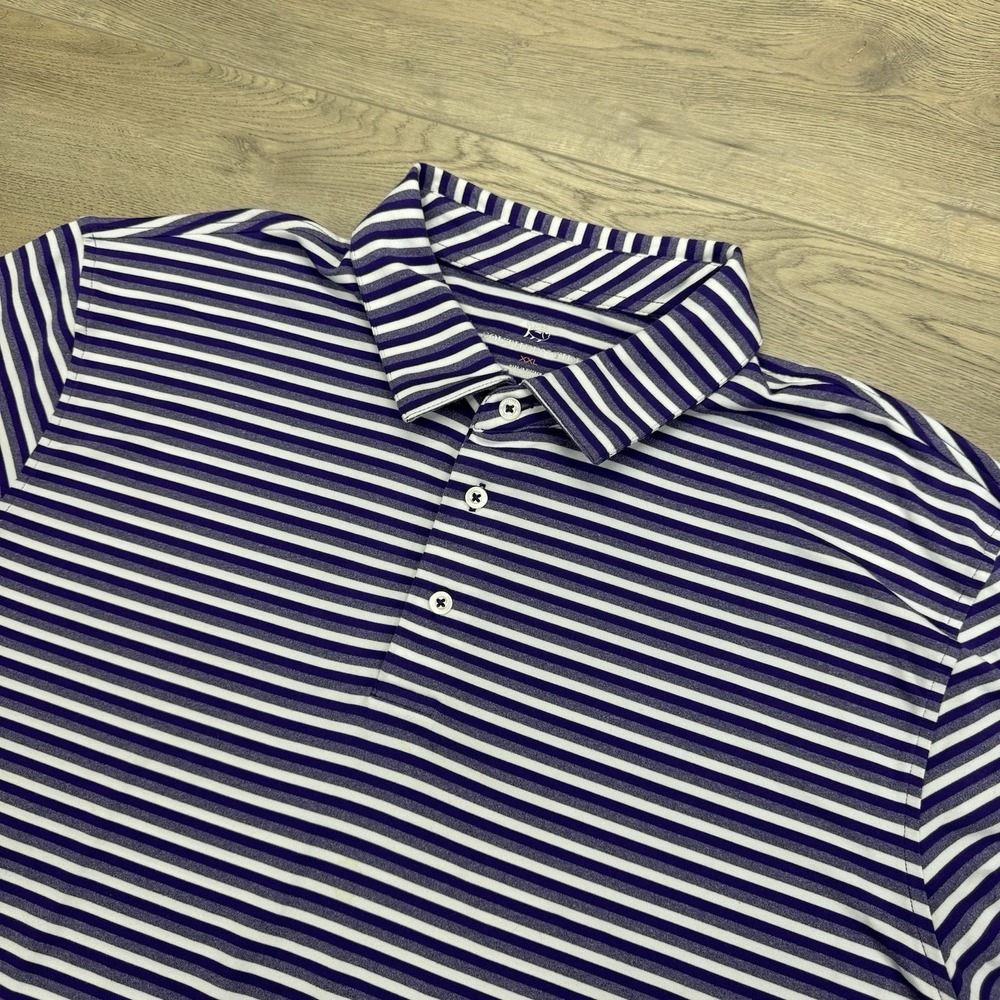 Southern Tide Purple Striped Golf Polo Sz XXL Performance Carolinas Cup Logo
